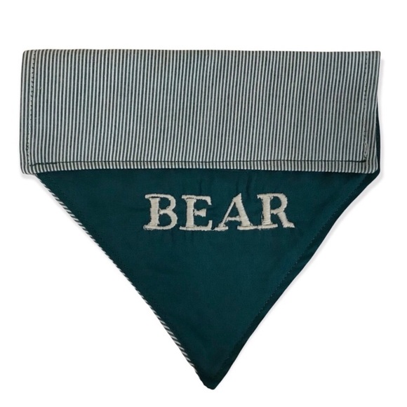 HANDMADE DOG BANDANA PERSONALIZED EMBROIDERED BEAR REVERSIBLE SLIP ON COLLAR - Picture 2 of 9